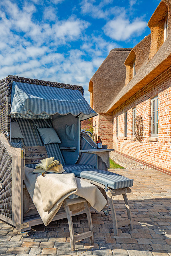 Terrasse des Ferienhauses auf der Insel Föhr: Friesen Lodge